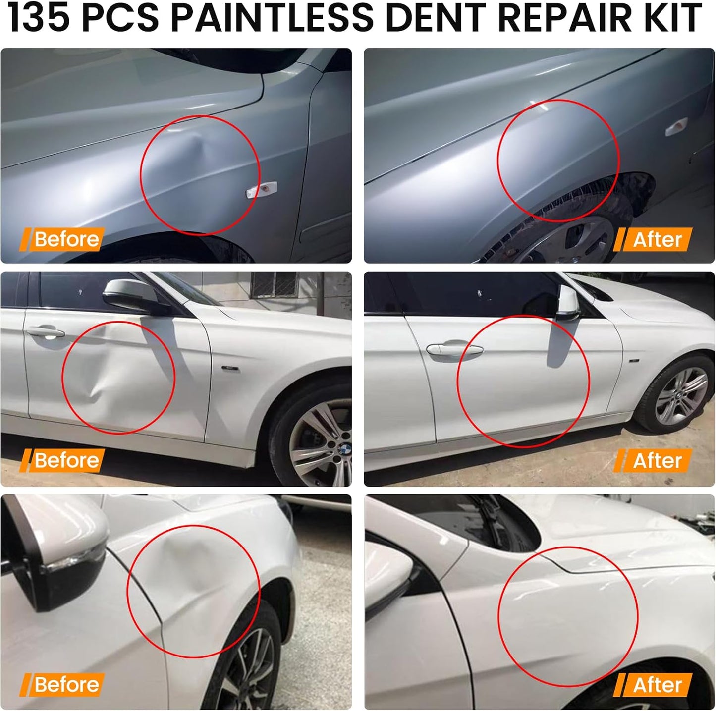 Car Dent Puller Kit, 135 PCS Paintless Dent Removal Kit, Car Dent Repair Kit with Slide Hammer 2 in 1 T-bar, Golden Lifter, Bridge Puller, Suction Cup, Dent Remover Tool for Car Hail Damage DIY Repair
