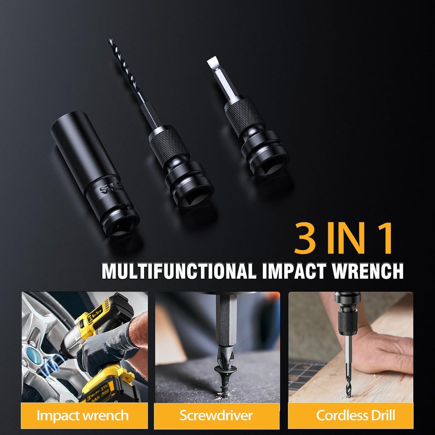 1/2 inch Cordless Impact Wrench,650Ft-lbs (800N.m) Brushless Power Impact Driver,3000RPM High Torque Impact Gun,2x 4.0 Battery, 5 Sockets,8 Drill,6 Screws for Home Car Tires Truck Mower