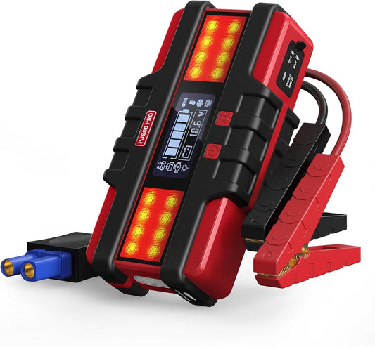 6000A Car Jump Starter (All Gas & 12L Diesel), 74Wh Portable Power Bank with 40W Fast Charge, Smart LCD Display, Red Warning Light
