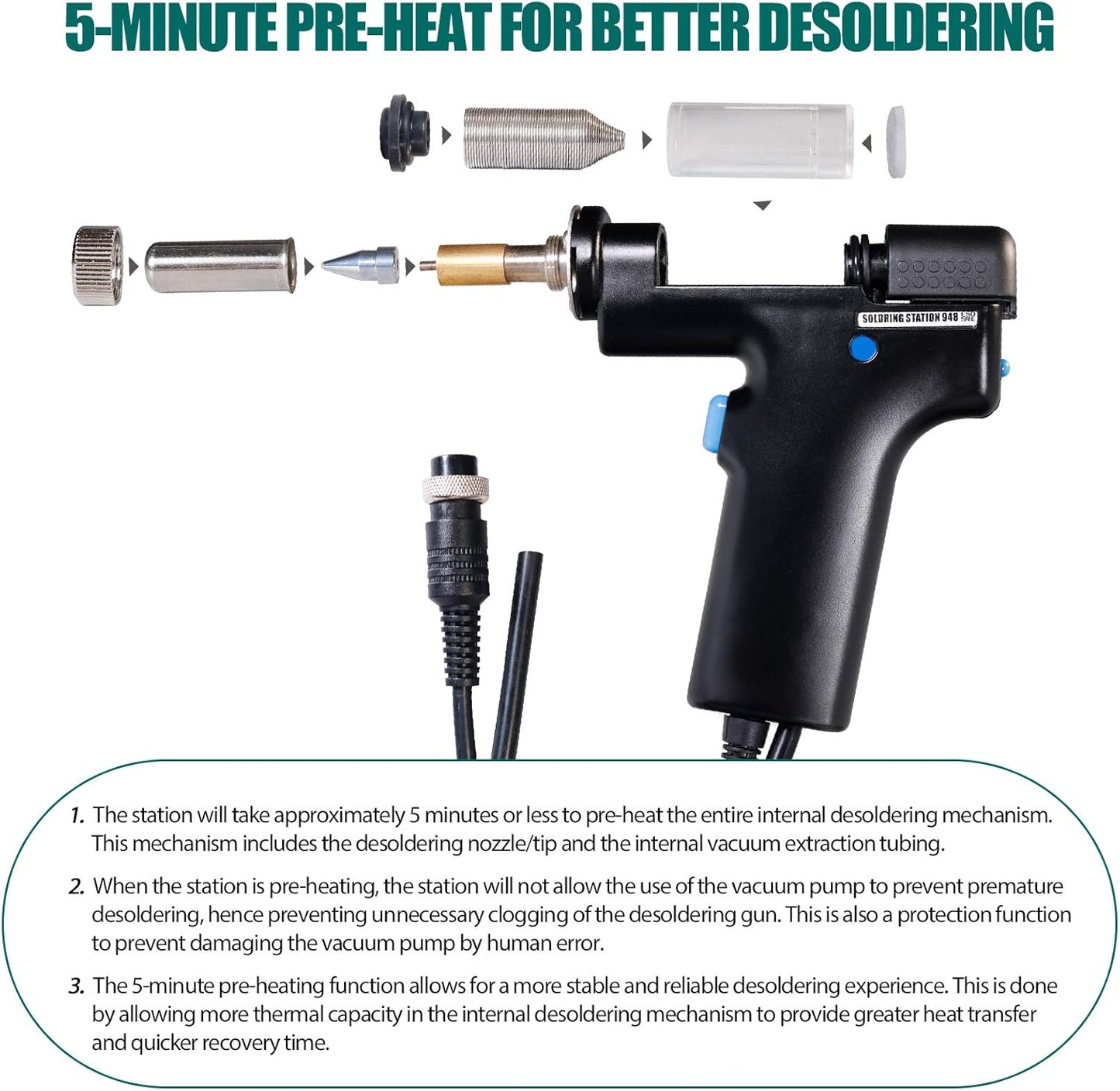 YIHUA 948 Upgraded 2 in 1 ESD Safe 80W Desoldering Station and 60W Soldering Iron- Desoldering Gun and Soldering Station °F /°C