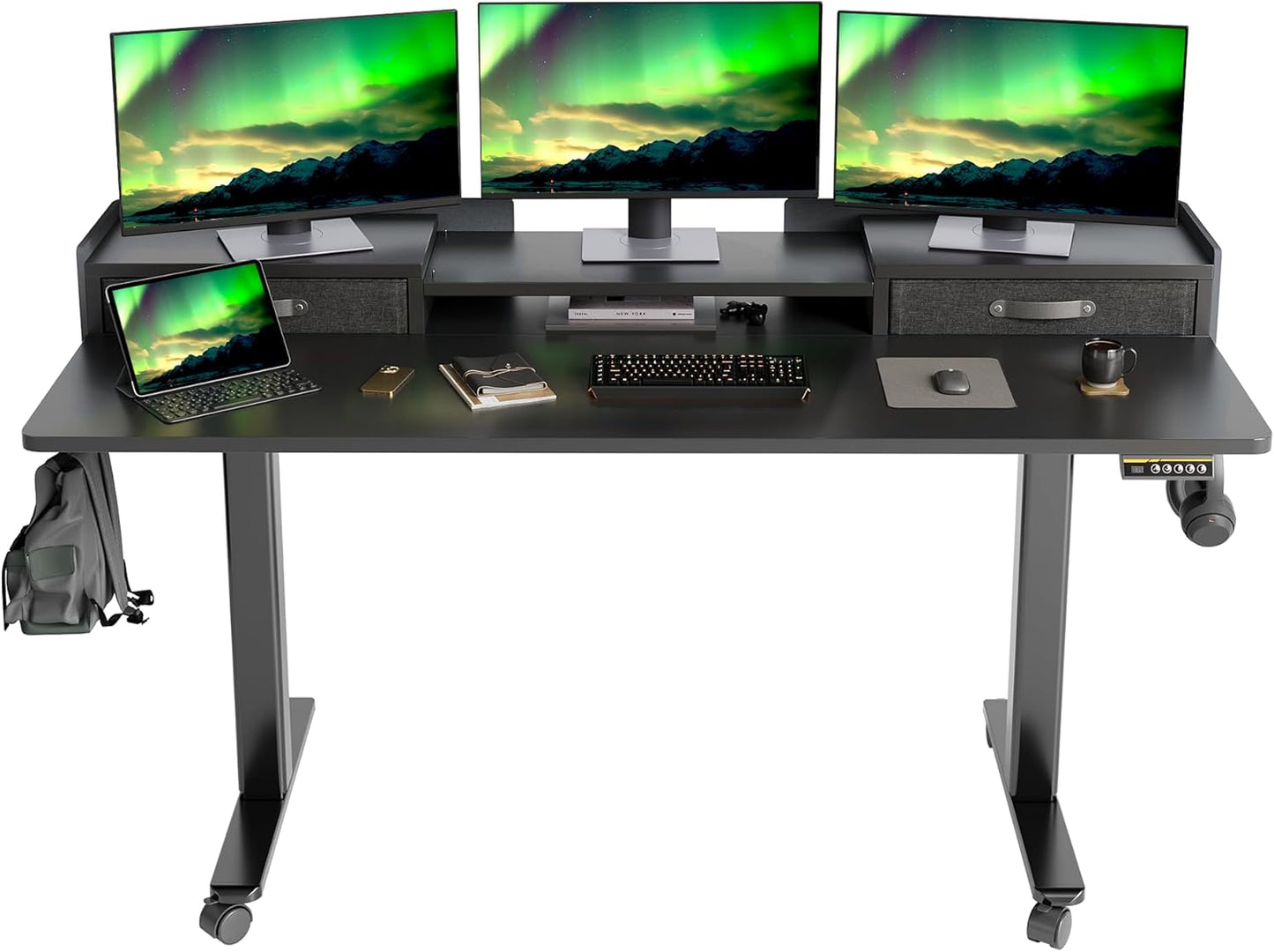 Claiks Standing Desk with Drawers, Adjustable Stand Up Electric Standing Desk Adjustable Height with Storage Shelf and Splice Board, 59 Inch, White