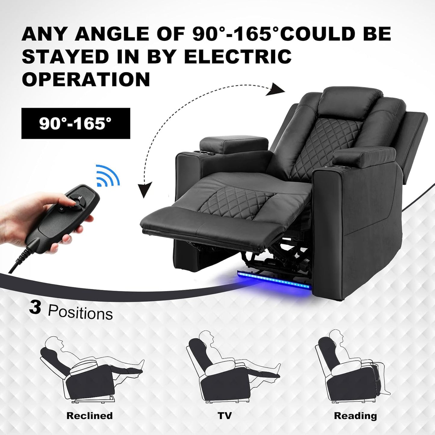 COMHOMA Power Recliner Chair PU Leather Electric Massage Recliner Sofa for Living Room Home Theater Seating with Cup Holders and LED Lighting (Black)