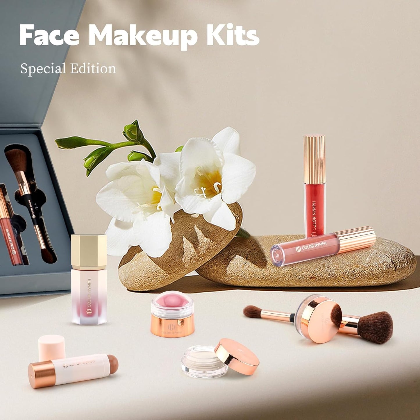 Color Nymph Face Makeup Kits, Makeup Gift Sets For Girls Make up Gift Sets For Women With Lipgloss Liquid Blush Solid Blusher Highlighters Contour Stick and Double-ended Brush -Special Edition