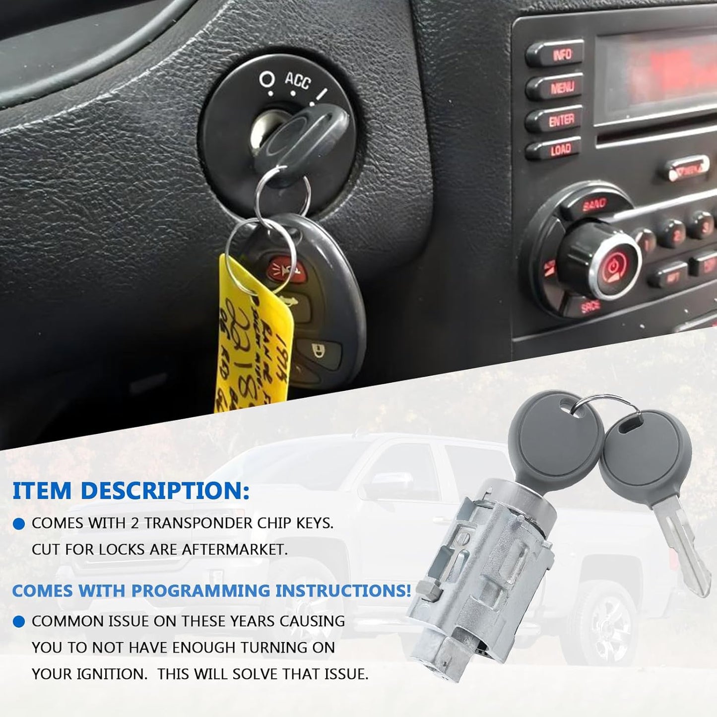 Compatible with Chevy Malibu 2004-2012, Pontiac G6 2005-2010, Saturn Aura 2007-2009 Ignition Switch Lock Cylinder Assembly with 2 Chip Keys with On-Board Programming 84663295