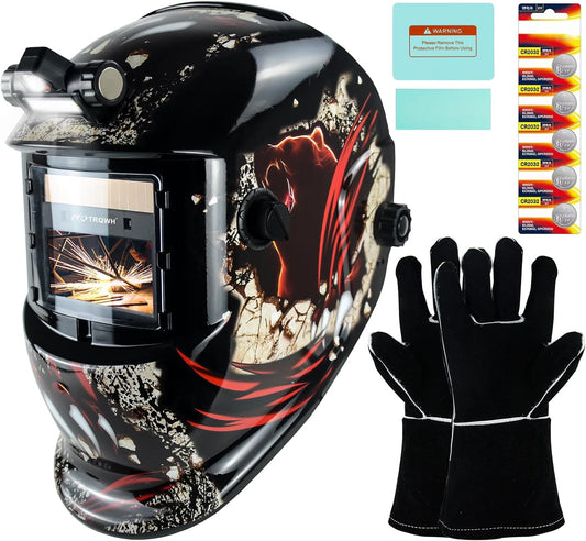 Welding Helmet Auto Darkening Welding Hood with Light True Color 1/1/1/2 Top Optical Clarity Wide Shade 9-13 Welder Helmet Welding Mask with Grinding (KTS-HD105)