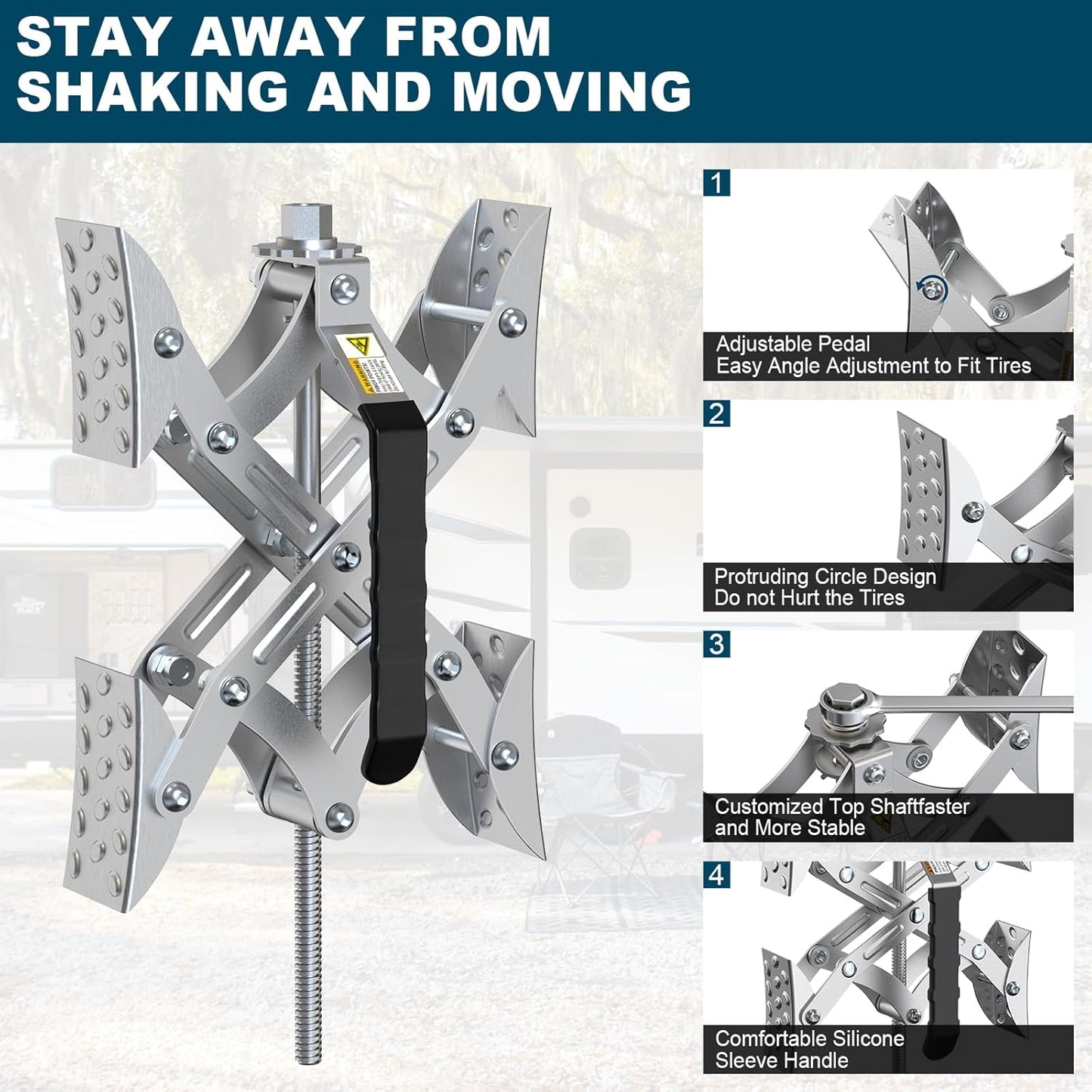 RV X Chocks Wheel Stabilizer for Travel Trailers, 2 Pack RV X-Shaped Wheel Chocks Open 2'' to 10'', Camper RV Tire Chock Stabilizers Locking Chock with Wrench for Travel Trailer Accessories