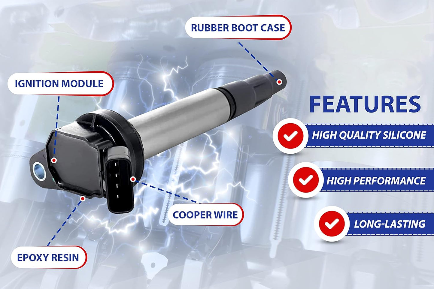 Set of 4 Ignition Coil Pack with Spark plugs Fit for Toyota Corolla Matrix Prius Scion IM Scion XD Lexus CT200H & More Replaces# UF-596, UF-619, 90919-02258, 90919-01275, 93501