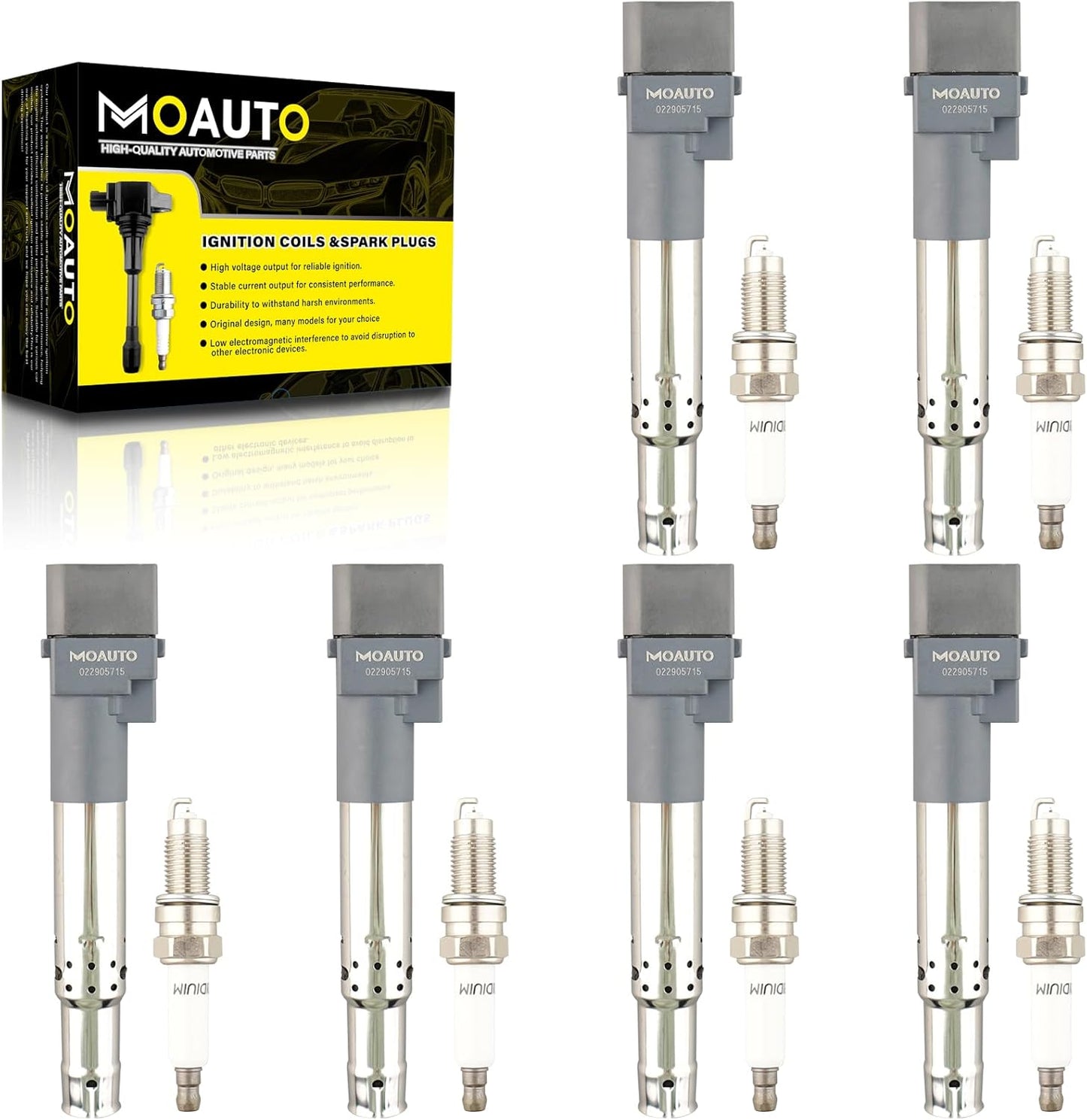 Set of 6 Ignition Coils Pack UF616 022905715E & 6 PCS Iridium Spark Plugs Compatible with Audi Q7 Volkswagen Atlas CC Passat Touareg Porsche Cayenne - 3.6L V6 Replace GN10443 022905715A