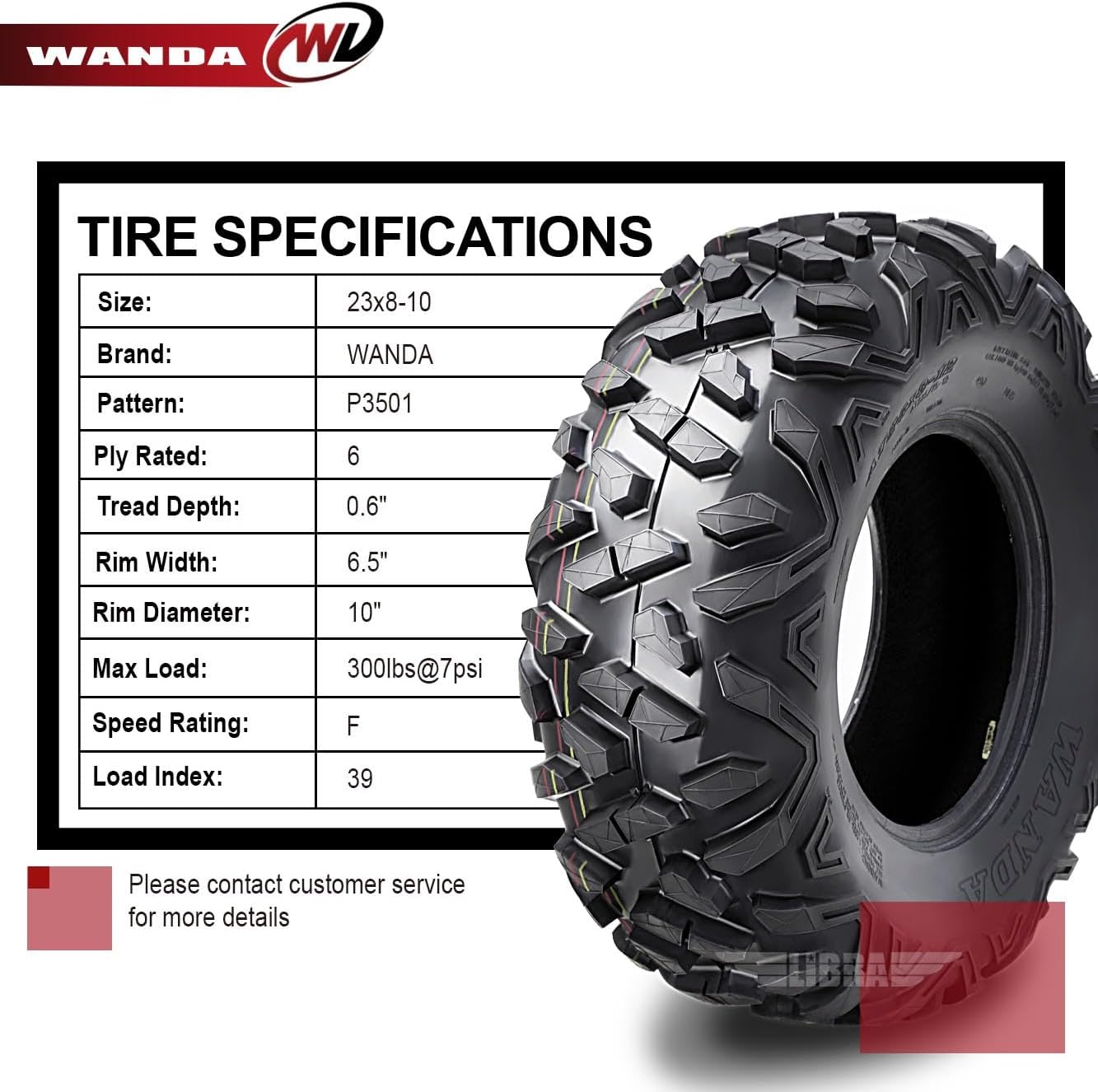 WANDA UTV ATV Tire 23x8-10 23x8x10 205/80-10 6-Ply Bighorn Style,Set 2, 10421