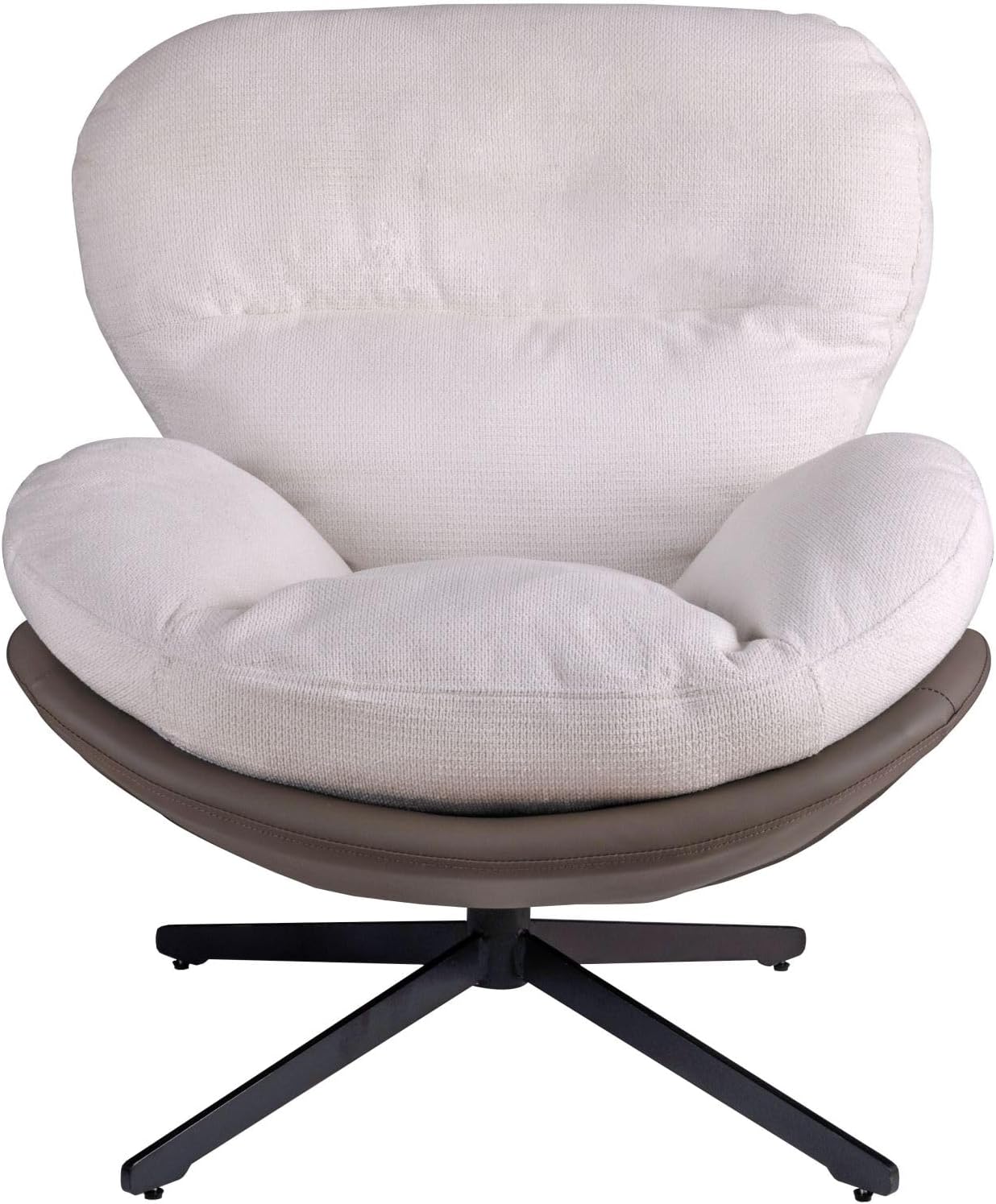 Christopher Knight Home 360° Swivel Accent Chair, Modern Chenille Lounge Chair with Faux Leather and Black Metal Base Frame, Reading Chair for Small Spaces, Living Room, Bedroom, Office, White