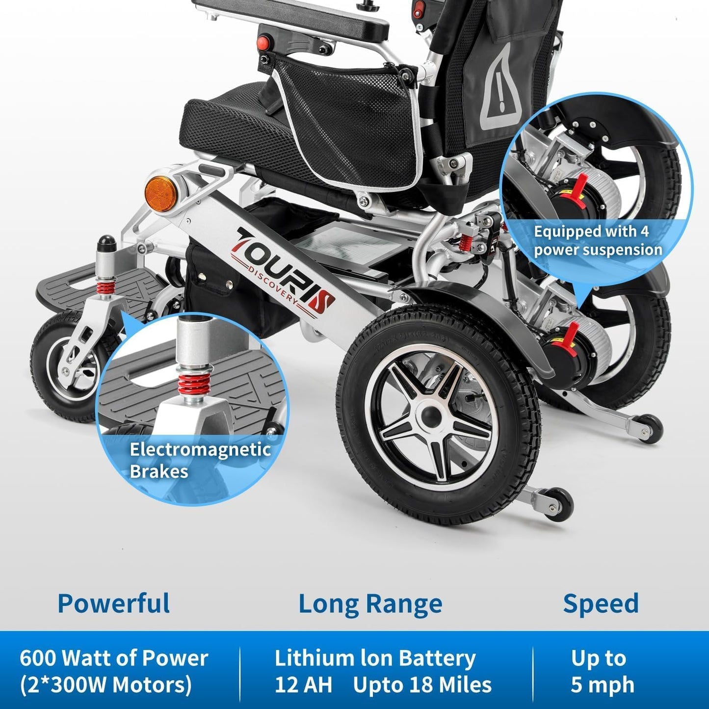 18 Miles Long Travel Range Corse Motility 2025 Upgrade Compact Electric Wheelchair for Adults - Lightweight 60lbs, Foldable Motorized Power Chair for Seniors, 600W Motors, All-Terrain Capability