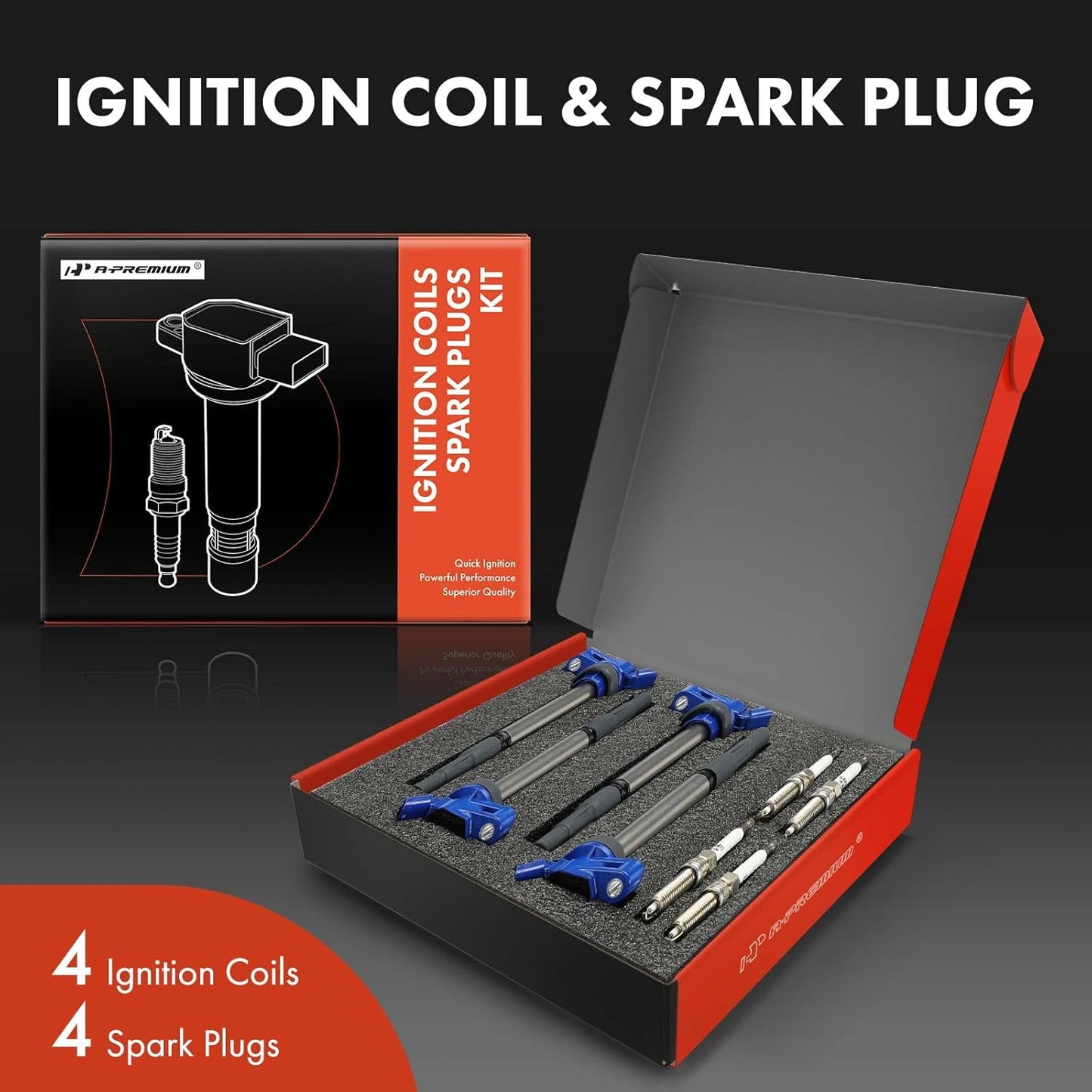 A-Premium (Blue) Set of 8 Ignition Coil Pack and Iridium Spark Plugs Compatible with Toyota Corolla 2009-2017, Prius 2010-2017, Matrix 2009-2014, C-HR 2018-2022 & Lexus CT200h 2011-2017 & Scion xD, iM