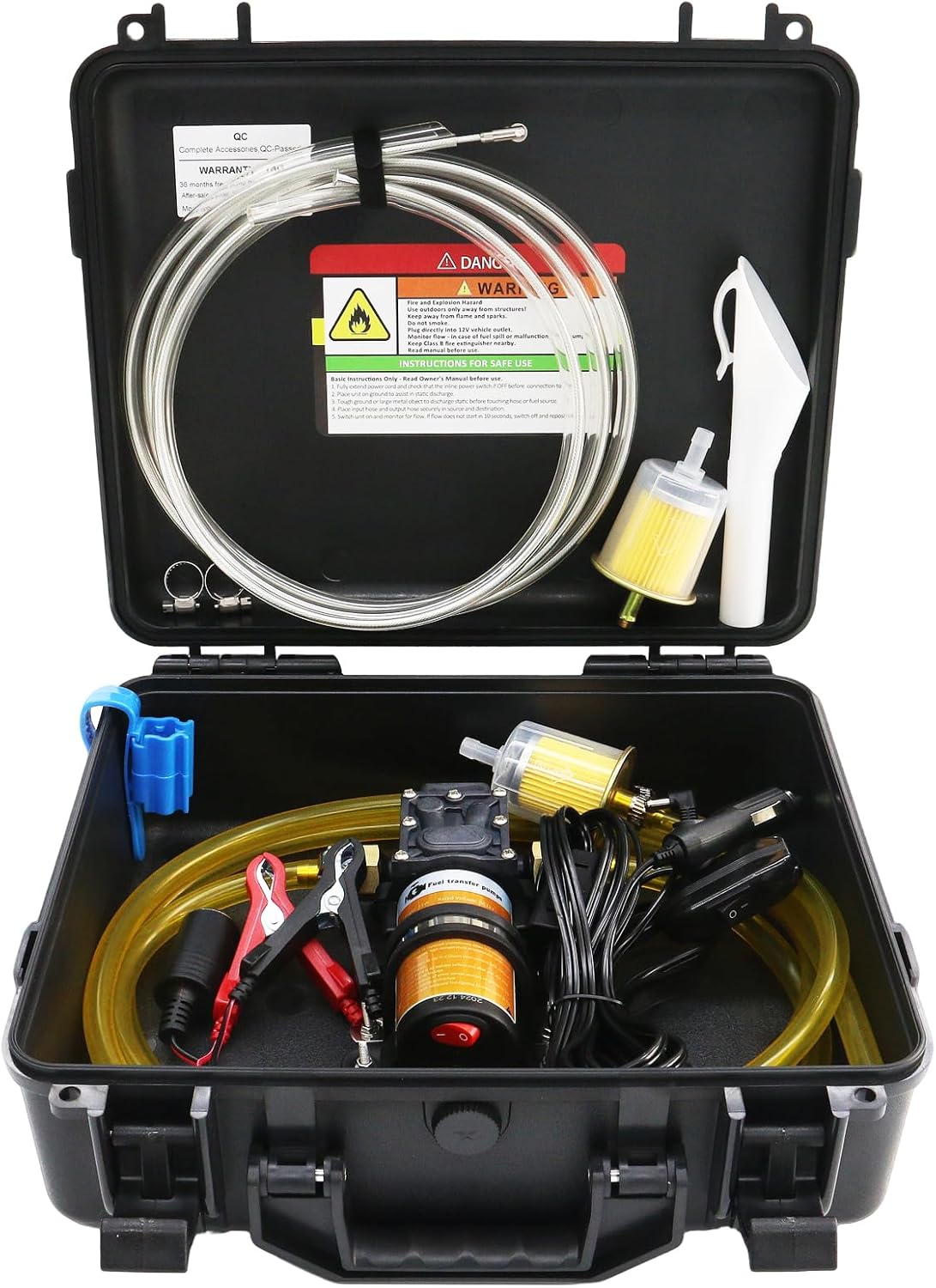 12V 75W Fuel Transfer Pump Kit, Moves Up to 110 Gallons Of Gas or Diesel Per Hour, with High Elastic Fuel Pipe & 2 Power Cables, Great for Vehicles, Boats, Equipment, Gasoline, Diesel