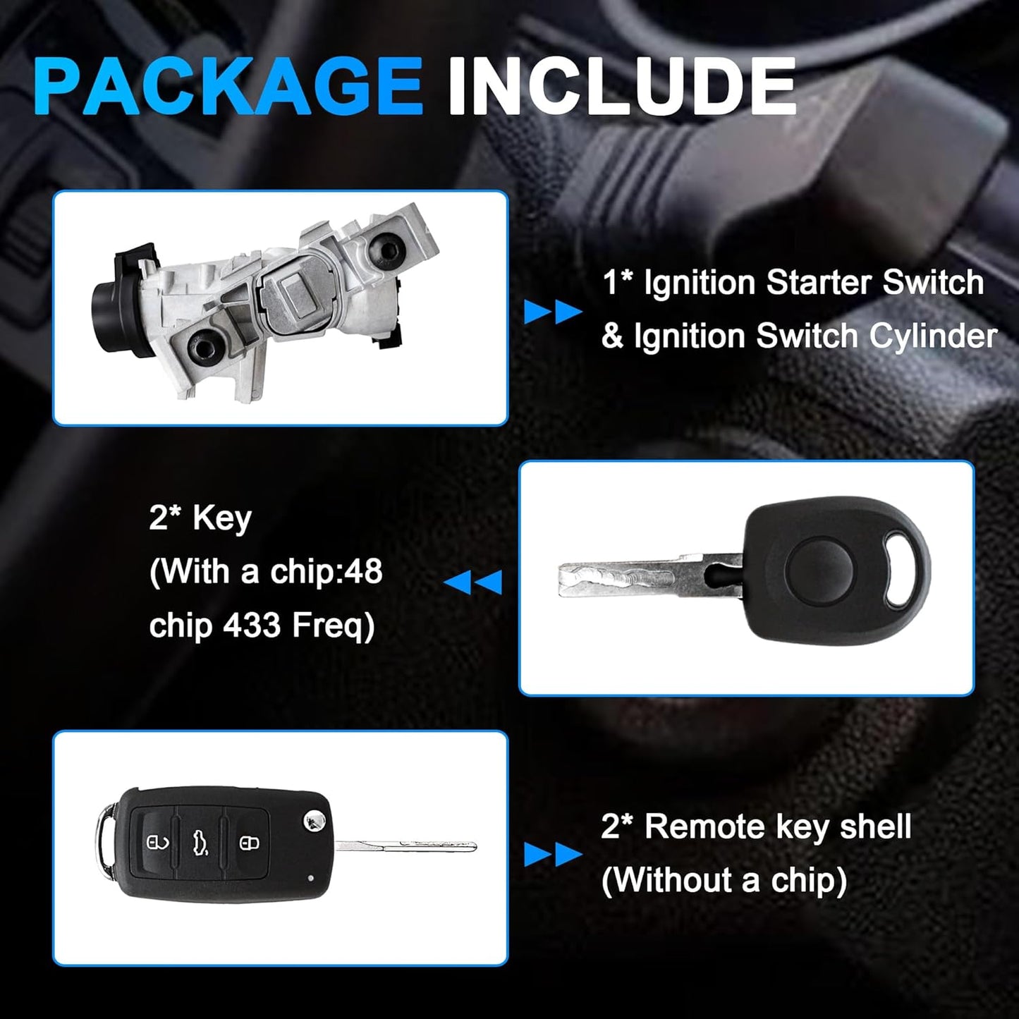 1K0905851B Ignition Switch Lock Cylinder with Intelligent Key Fit for 2006-2018 VW Jetta,for 2004-2011 Golf,for 2007-2011 Eos,for 2006-2009 Rabbit Replace 1K0905841 1K0905865 Ignition Starter Switch