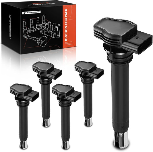 A-Premium Engine Ignition Coil Pack Pack Set of 5 Compatible with Volkswagen Jetta Passat Golf Tiguan Beetle CC Eos GTI Rabbit & A3 A4 A5 A6 TT Quattro allroad Q3 Q5 & More