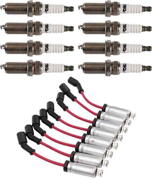 TRQ Performance Ignition Kit Spark Plugs Wire Set Red Compatible with 02-06 Cadillac 97-07 Chevrolet 99-07 GMC 03-07 Hummer 99-02 Pontiac