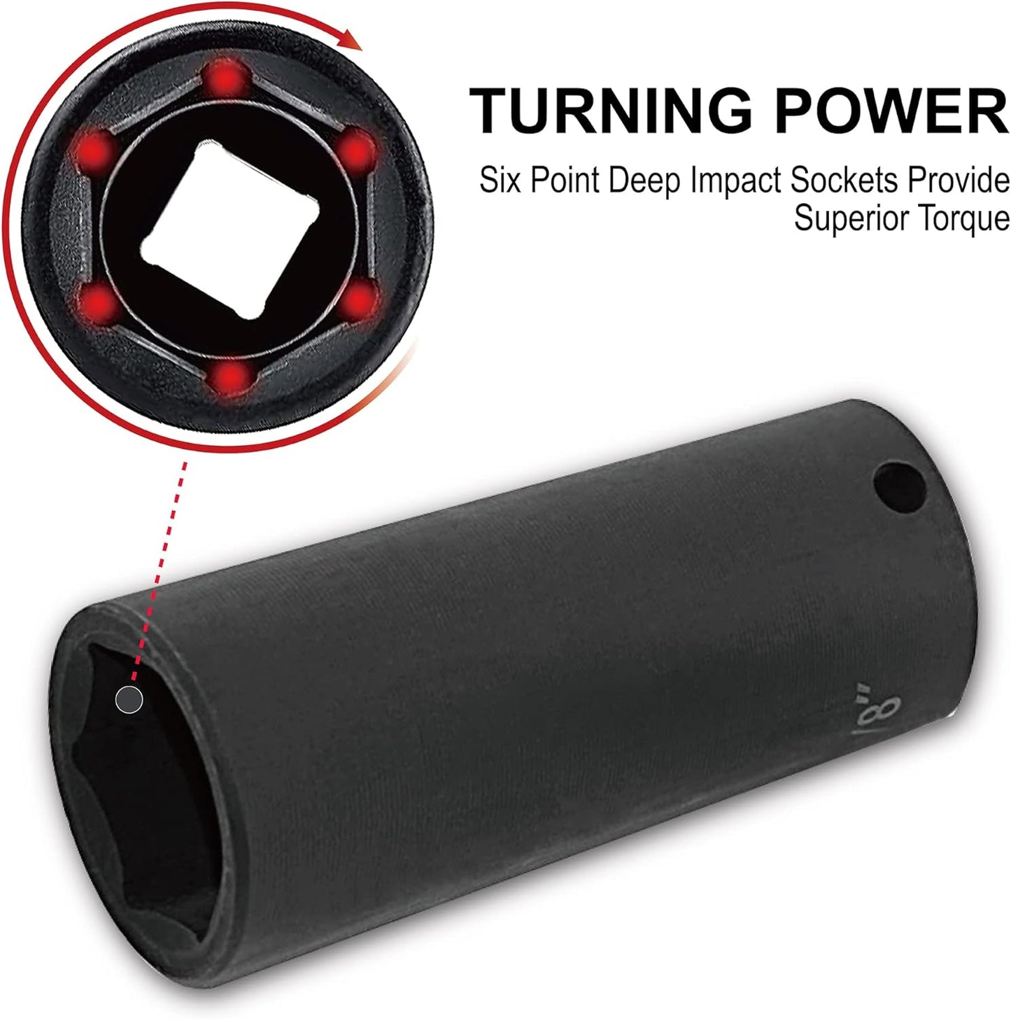 19pcs 1/2" Impact Socket Set, 6-Point Deep Socket, Cr-V Steel, 3/8 inch - 1-1/2 inch