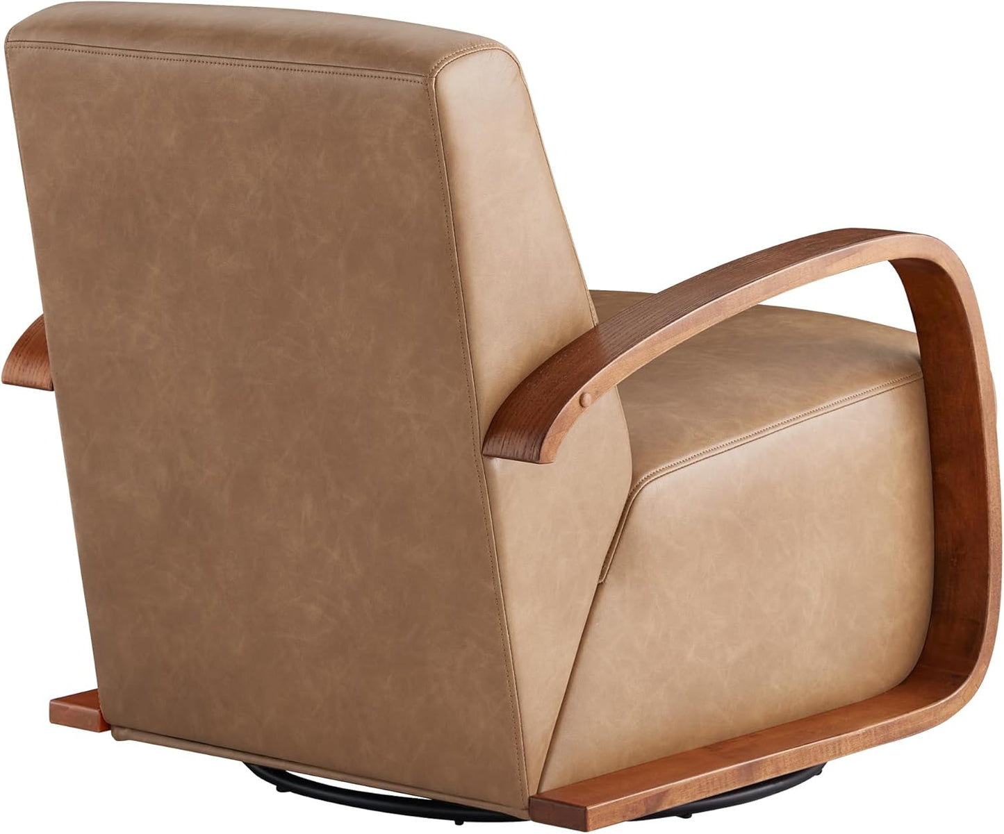 CHITA Swivel Accent Chair, Modern Arm Chair for Living Room, Cognac Brown in Faux Leather with Walnut Wood Arm