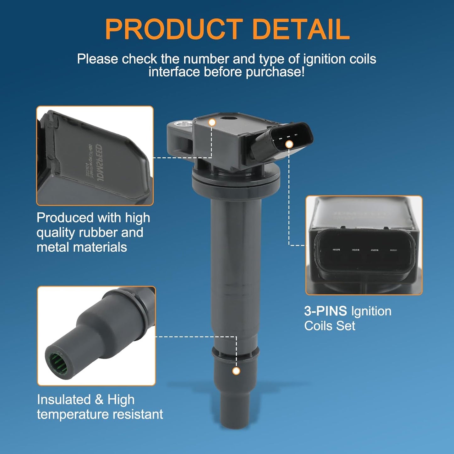 Set of 6 Ignition Coil Pack Compatible with Toyota FJ Cruiser Tacoma Tundra 4Runner V6 4.0L Replace# UF495, 90919-02248, 90919-02260, 90919-A2001, 90919-T2005