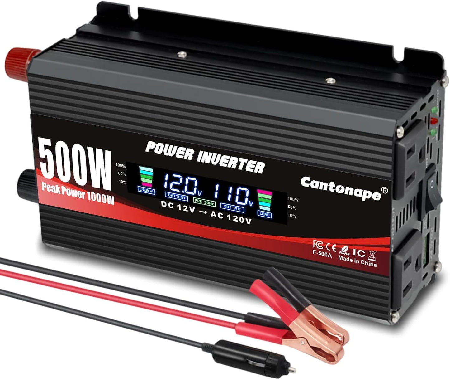 1000 Watt Car Power Inverter DC 12V to 110V/120V AC Converter with LCD Display Dual AC Outlets and Dual USB Car Charger for Car Home Laptop Truck Black