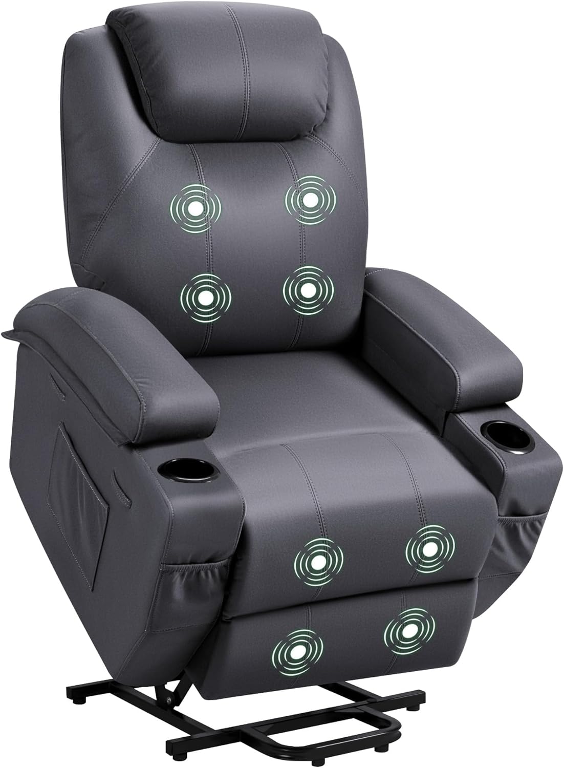 VICTONE Electric Power Lift Recliner Chair for Elderly Reclining Sofa for Living Room with Massage, Side Pockets and Cup Holders (Leather, Brown)