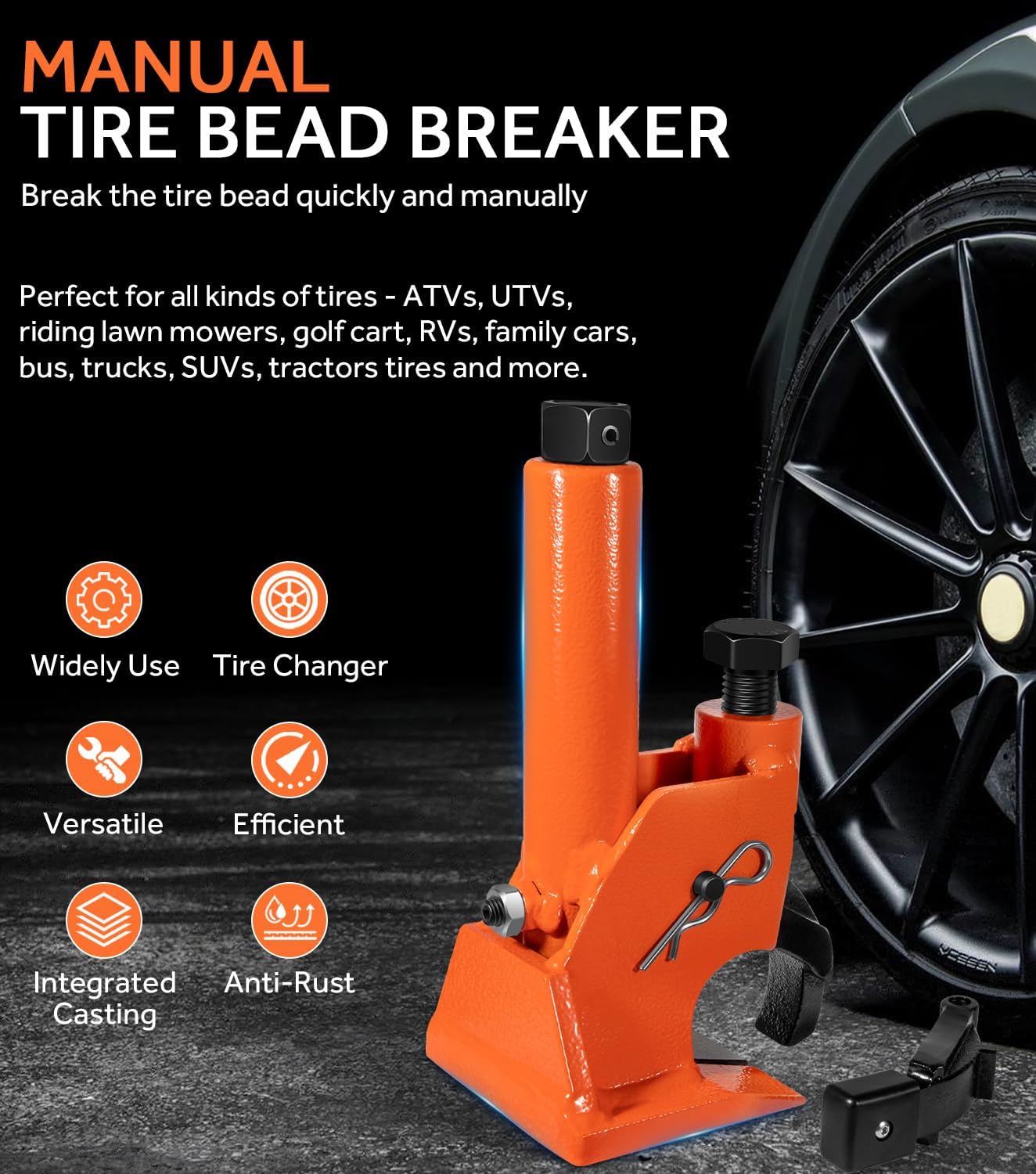 Yoursme Manual Tire Bead Breaker with Rubber Pad Protector – Protects Aluminum Alloy Hubs, Fits 38"-42" Tires for ATVs, UTVs, Tractors, Trucks, Cars & More | Heavy-Duty Tire Repair Tool