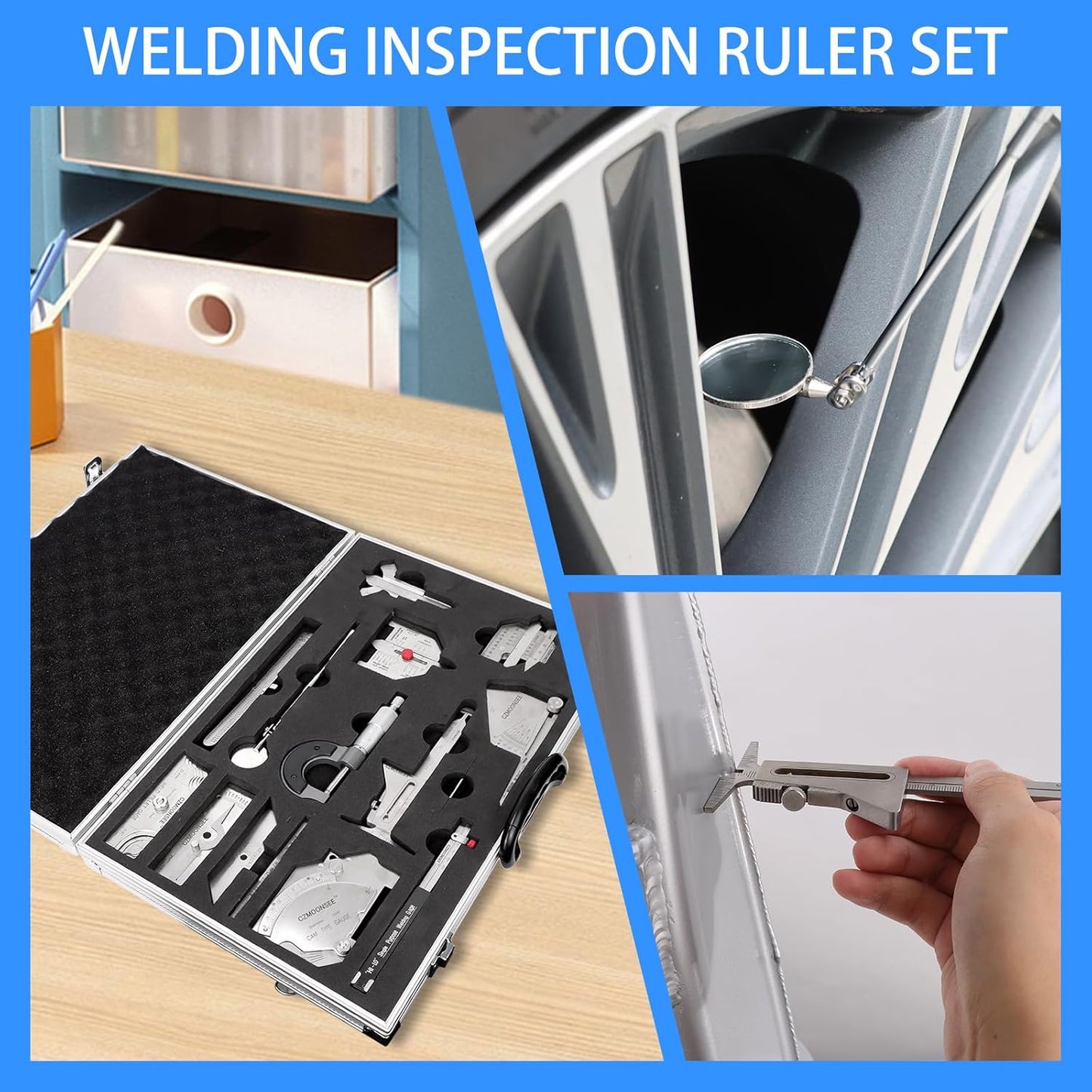 13 Piece Combination Welding Measurement Toolbox Set Stainless Steel Weld Inspection Tool, Welding Weld Inspection Ruler, Corner Weld Gauge