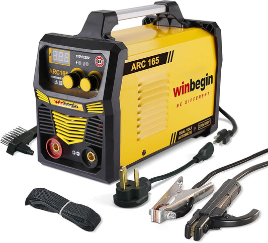 110V/220V arc welding machine,digital display,165A max rod 5/32" heavy duty stick welder,easy welding,design for beginners with Electrode Holder,Work Clamp, Power Adapter and Brush