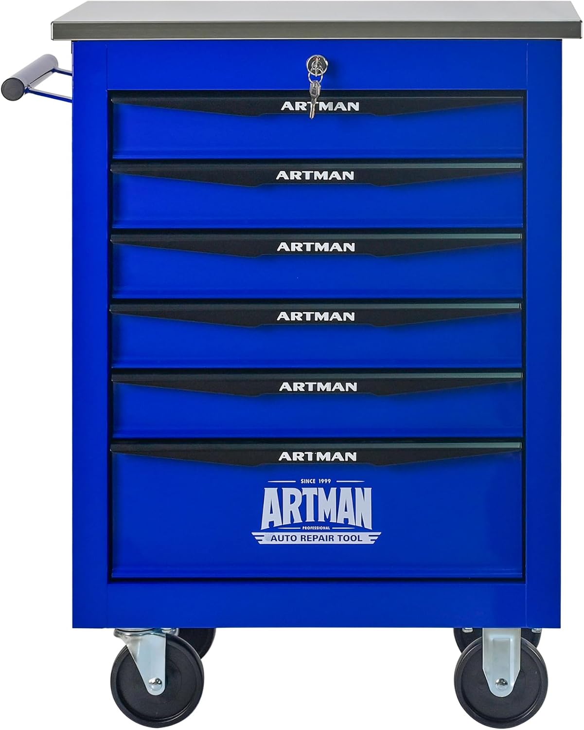 7-Drawer Heavy-Duty Rolling Steel Tool Cart with Handle&Wheels, Metal Storage Organizer Cabinet, Tool Chest for Efficient Tool Storage in Garage, Warehouse, Workshop, Repair Shop, Blue