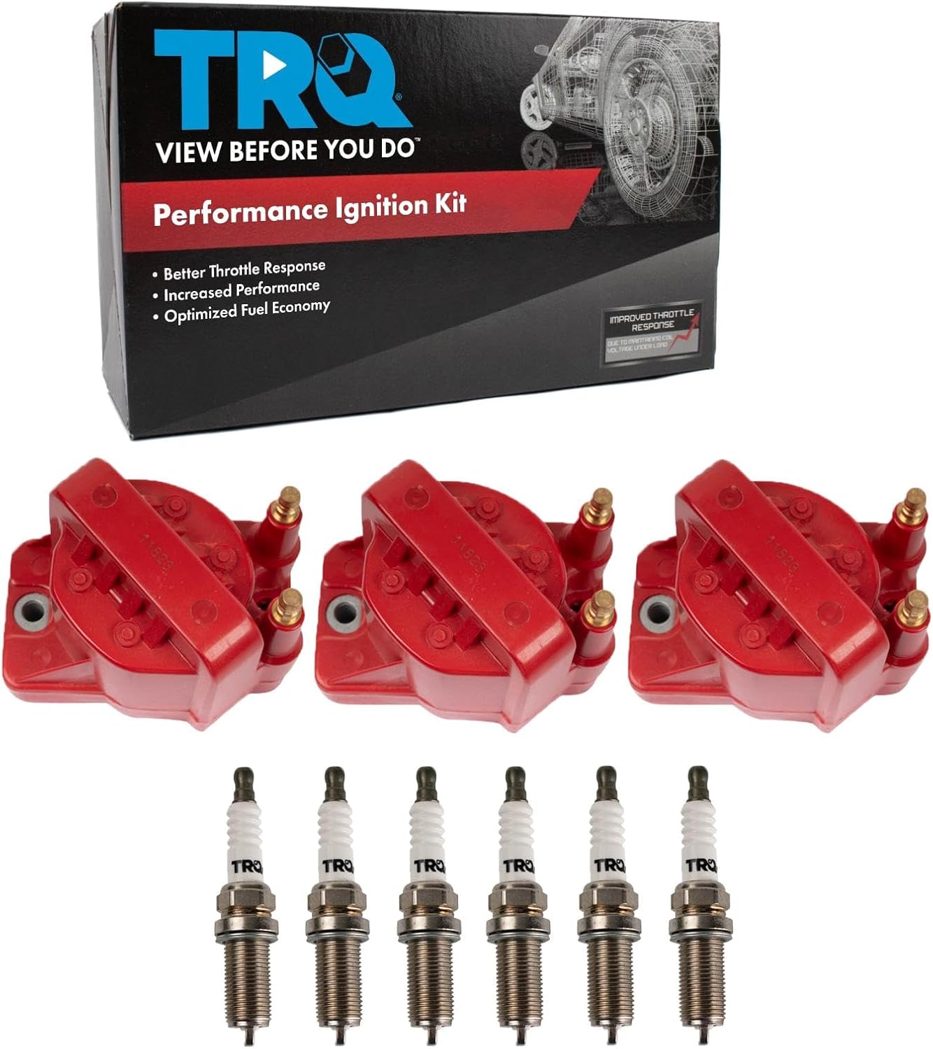 TRQ Ignition Kit Ignition Coil Spark Plugs Compatible with 92-01 Ford 91-97 Lincoln Mercury