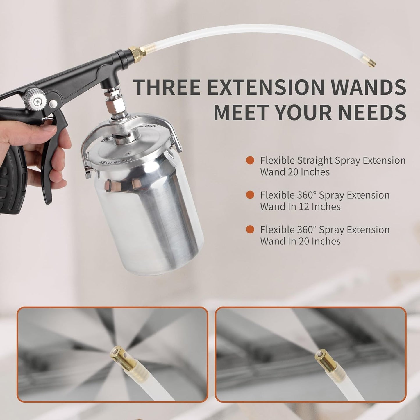 Undercoating Spray Gun with 1000CC Aluminum Cup, Straight & 360° Spray Hose, Undercoating Gun Kit for Vehicles, Rubberized Undercoat, Car Rust Proofing (Black)