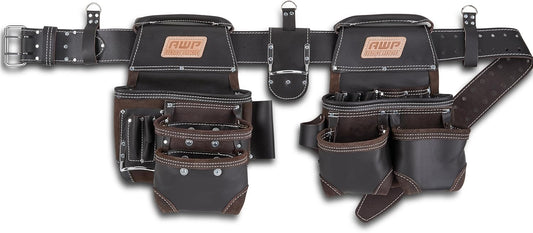 AWP TrapJaw Oil-Tan Leather Tool Belt Rig, with Leather Tool Pouch, Brown (2 Pack)