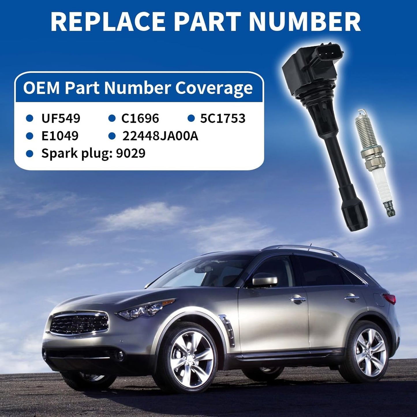 Set of 4 Ignition Coil Pack & Spark Plugs Compatible with Nissan 2007-2019 Altima/Rogue/Sentra L4 Compatible with Infiniti FX50/M56 V8 Replaces UF549 & 9029 Fix Misfire & Check Engine Light