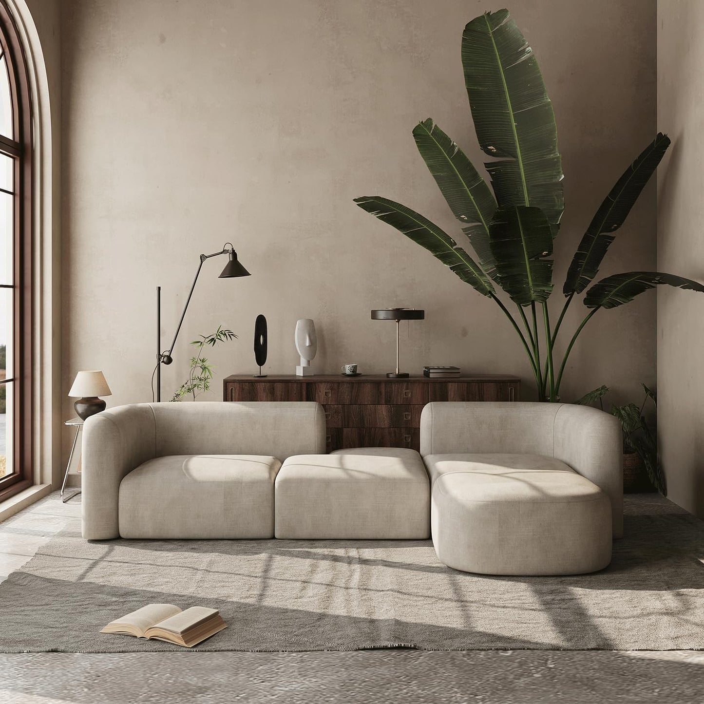 Acanva Luxury Modern Tight Curved Back Velvet Sofa, Minimalist Style Comfy Couch for Living Room Apartment, 3 Seater, Cream