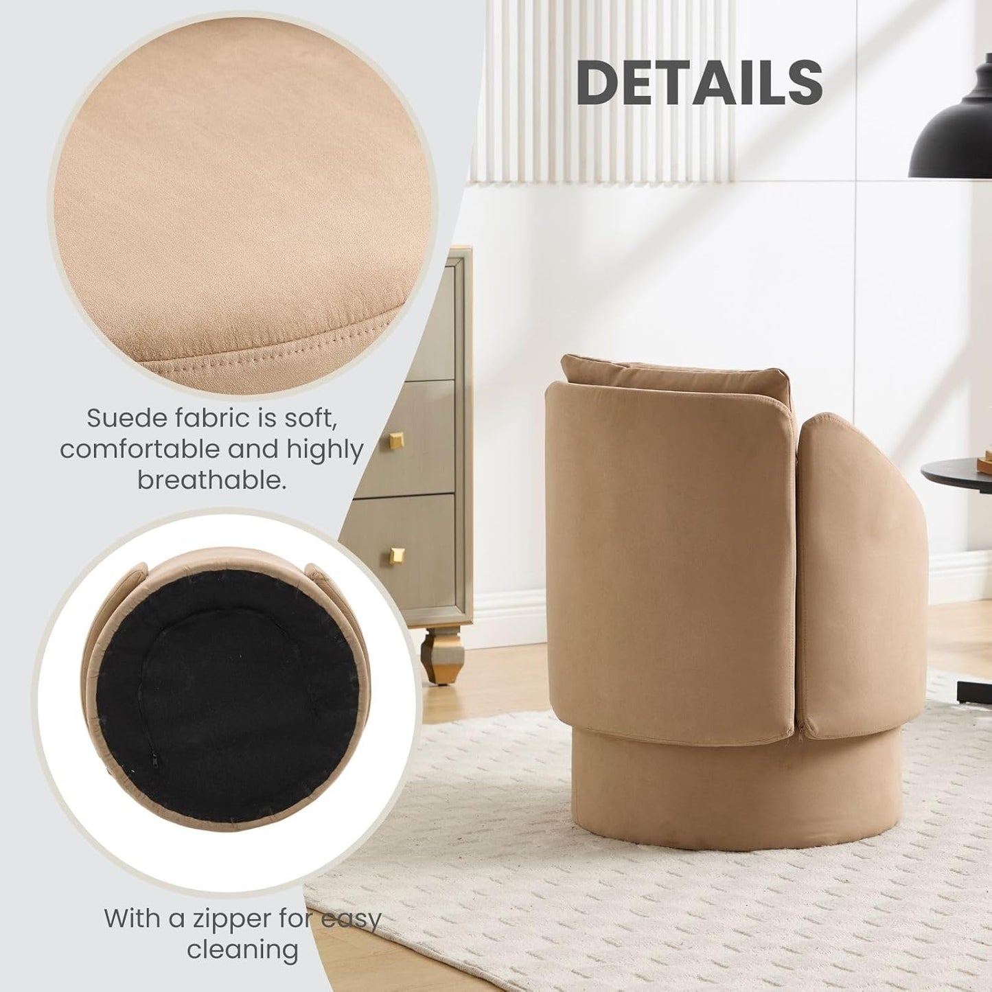 Set of 2 Swivel Accent Chair, 360 Degree Round Barrel Armchair, Upholstered Side Chair with Pillow, Small Barrel Chair Living Room Bedroom Waitingroom, Brown