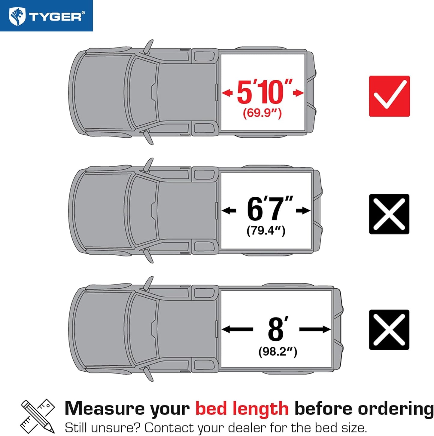 Tyger Auto T3 Soft Tri-fold Truck Bed Tonneau Cover Compatible with 2019-2025 Chevy Silverado GMC Sierra 1500 (Not Fit 19 LD; 19-25 Classic) | 5'10" (70") Bed | TG-BC3C1053