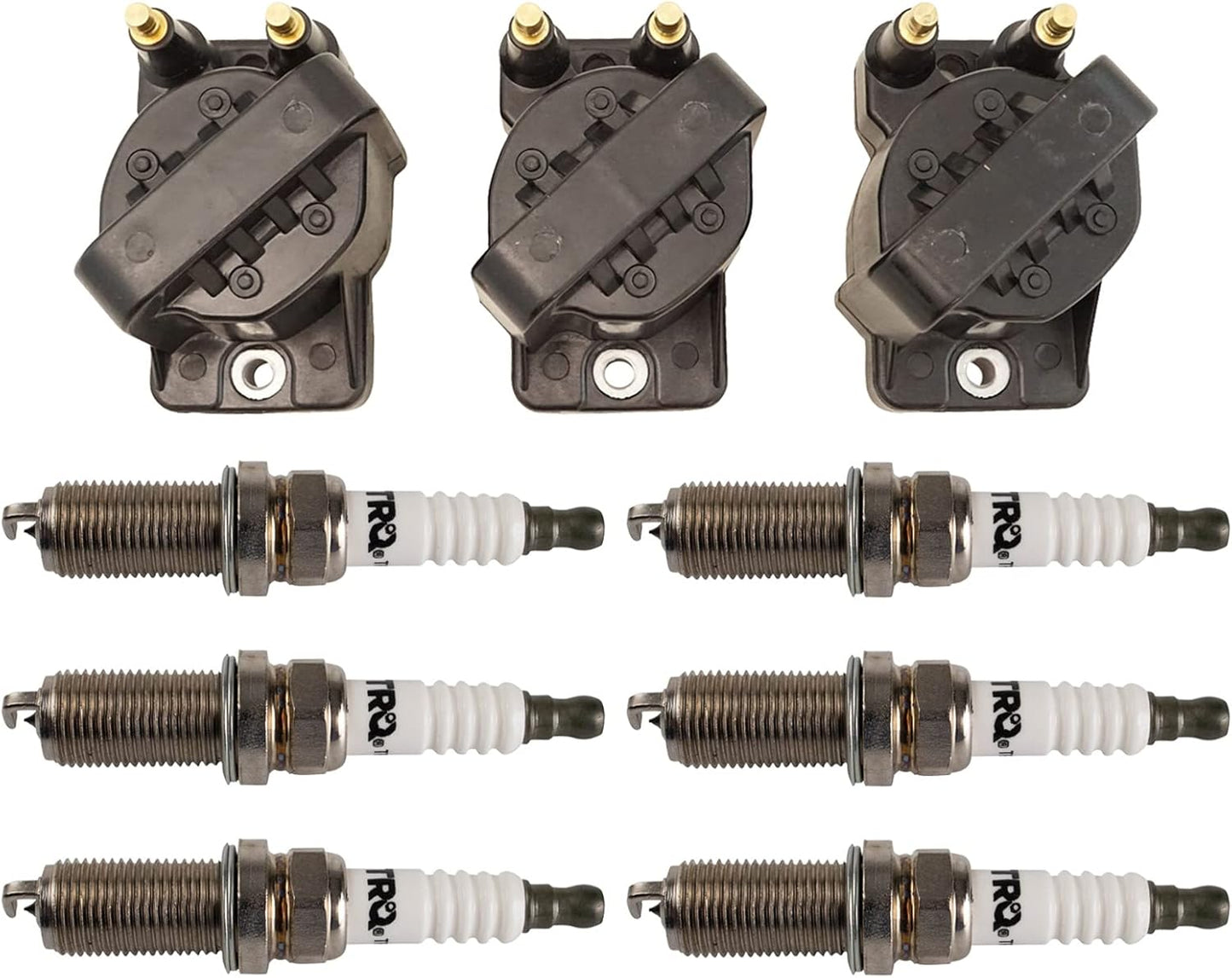 TRQ Ignition Kit Ignition Coil Set Spark Plugs Compatible with 2007-2011 Hyundai Accent 2009-2011 Kia Rio Rio5