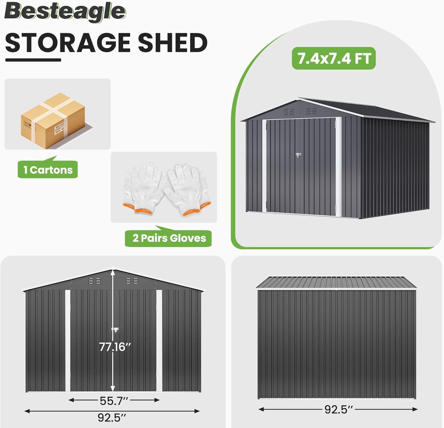 8x8 FT Outdoor Storage Shed, Utility Metal Tool Storage with Lockable Doors and Updated Frame Structure, Large Metal Garden Shed for Backyard, Patio Lawn, Black