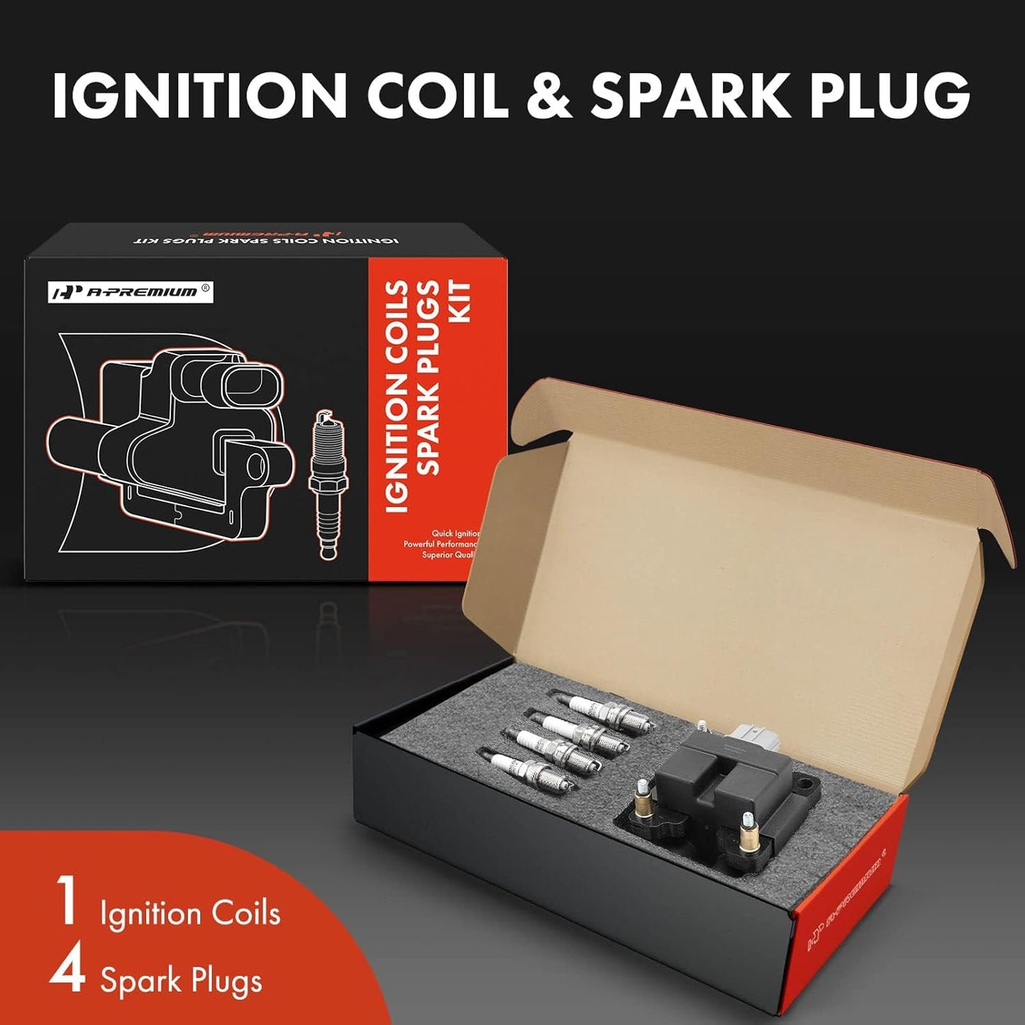 A-Premium 1x Ignition Coil Pack and 4x Iridium Spark Plugs Compatible with Subaru Forester 2009-2010, Impreza 2011, 2.5L