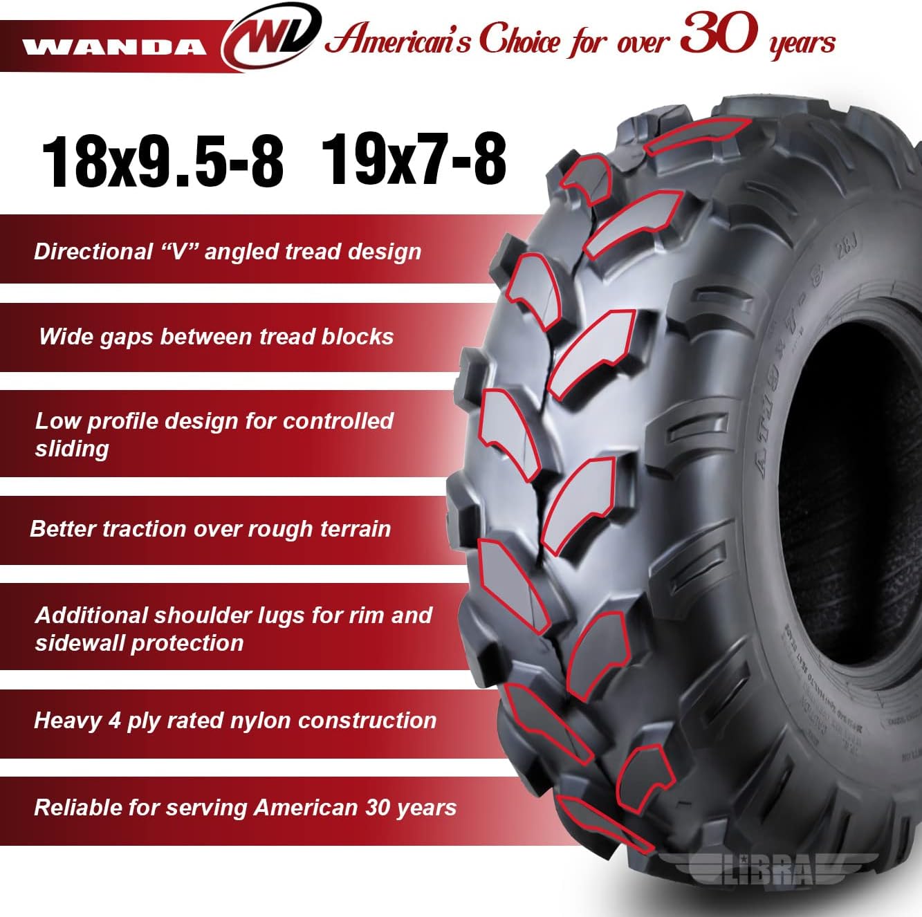 WANDA Set 4 ATV Go Kart tires 145/70-6 145X70X6 & 18X9.5-8 18X9.5X8 4PR
