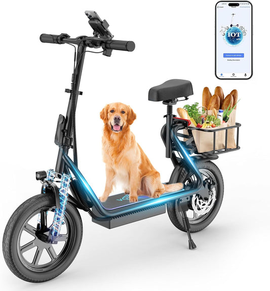 VOLPAM Electric Scooter Adults, Foldable E-Scooter for Adults, 500W Motor, 22 MPH Speed, 27 Mile Range, 14" Tires, Electric Kick Scooter with Seat, Dual/Braking System