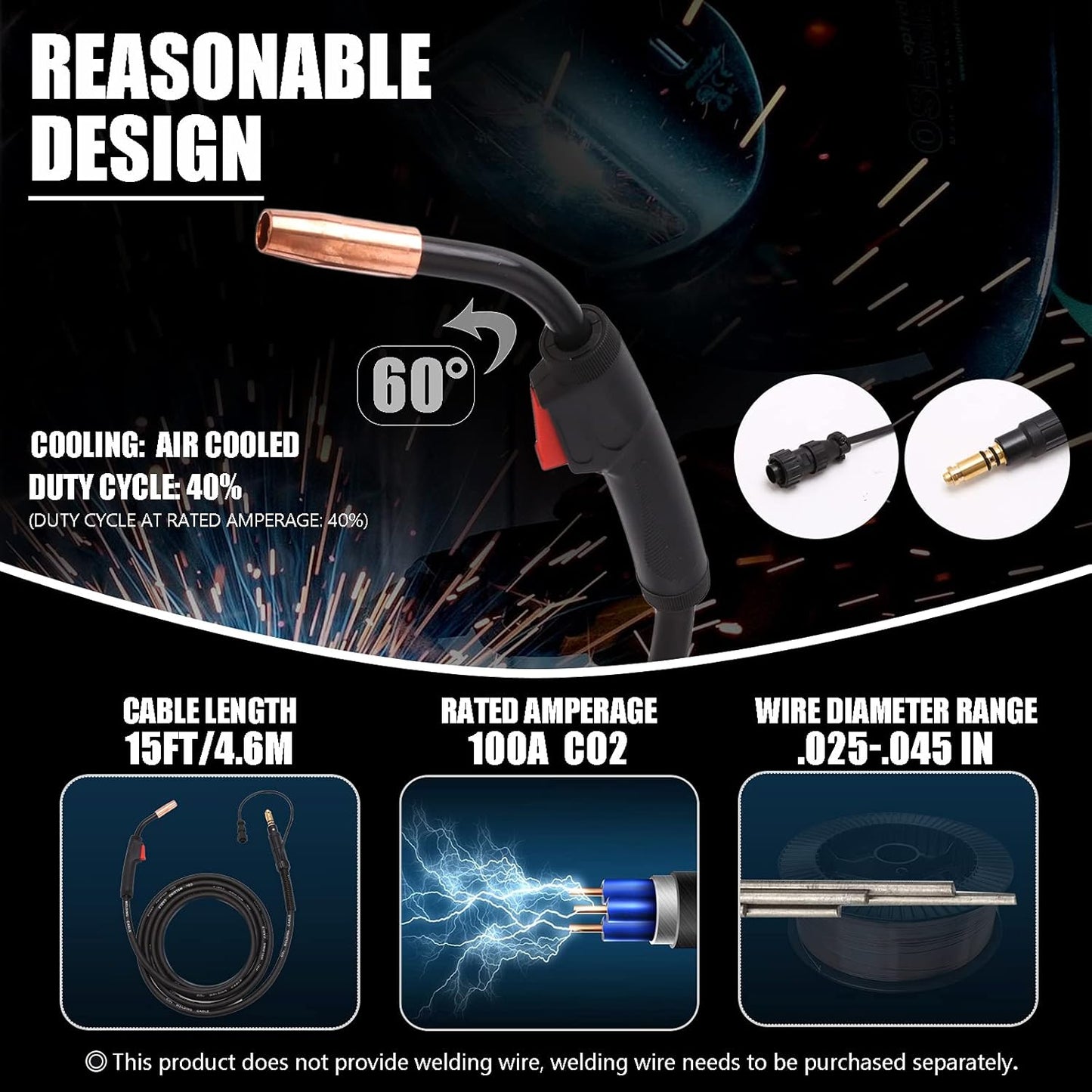 15FT K530-6 MIG Welding Gun 100Amp Welding Torch Stinger Replacement for Lincoln Magnum 100L SP-140T 180T,MIG-Pak 140 180,Pro MIG 140 180,Power MIG 140C 180C