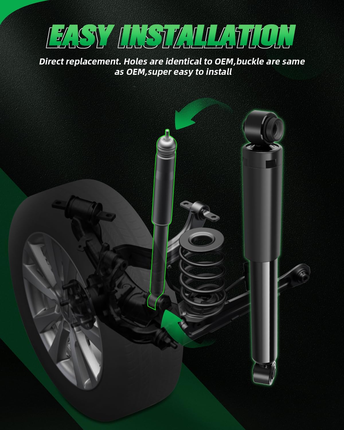 SCITOO Rear Pair Shock Absorbers Struts Compatible with 2007-2012 for Hyundai for Santa Fe 2007-2012 for Veracruz, 2011-2013 for Kia for Sorento, Replace 344500 37322 Automotive Shocks