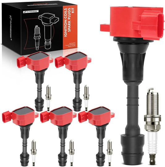 A-Premium (Red) Set of 12 Ignition Coil Pack and Iridium Spark Plugs Compatible with Nissan Altima, Frontier, Murano, Pathfinder, Maxima, NV1500, Xterra, Quest & Suzuki Equator & Infiniti QX4, I35
