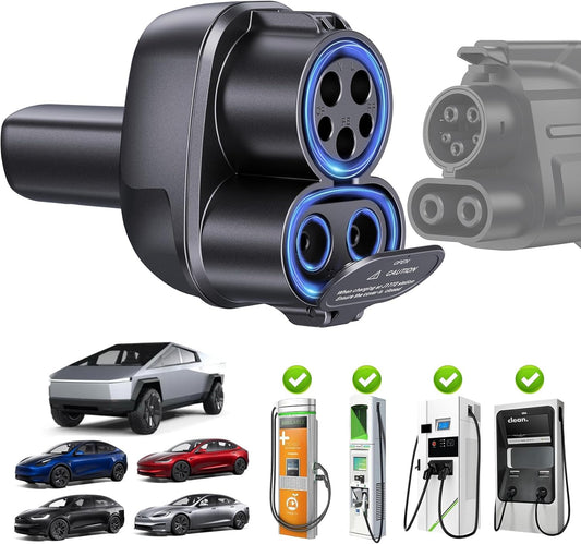 4-in-1 CCS & J1772 to Tesla Adapter, for Tesla Model 3/Y/S/X/Cybertruck at CCS1 DC Fast Chargers & J1772 Level 1/2 Stations, Compatible with All Tesla Models