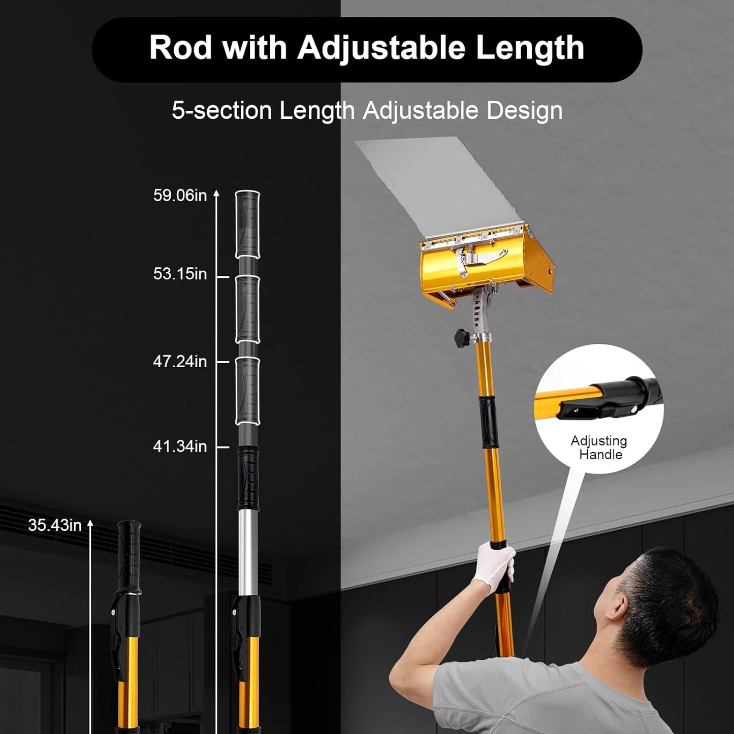 10" Drywall Flat Finishing Box Professional Drywall Tools Telescopic Drywall Flat Box 120° Adjustable Wallboard Drywall Box w/40''-64'' Telescopic Box Handle Drywall Cutter Tool