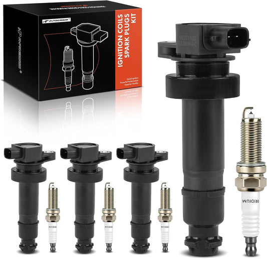 A-Premium Set of 8 Ignition Coil Pack and Iridium Spark Plugs Compatible with Kia Soul 2010-2011 1.6L, Replace# 273012B000