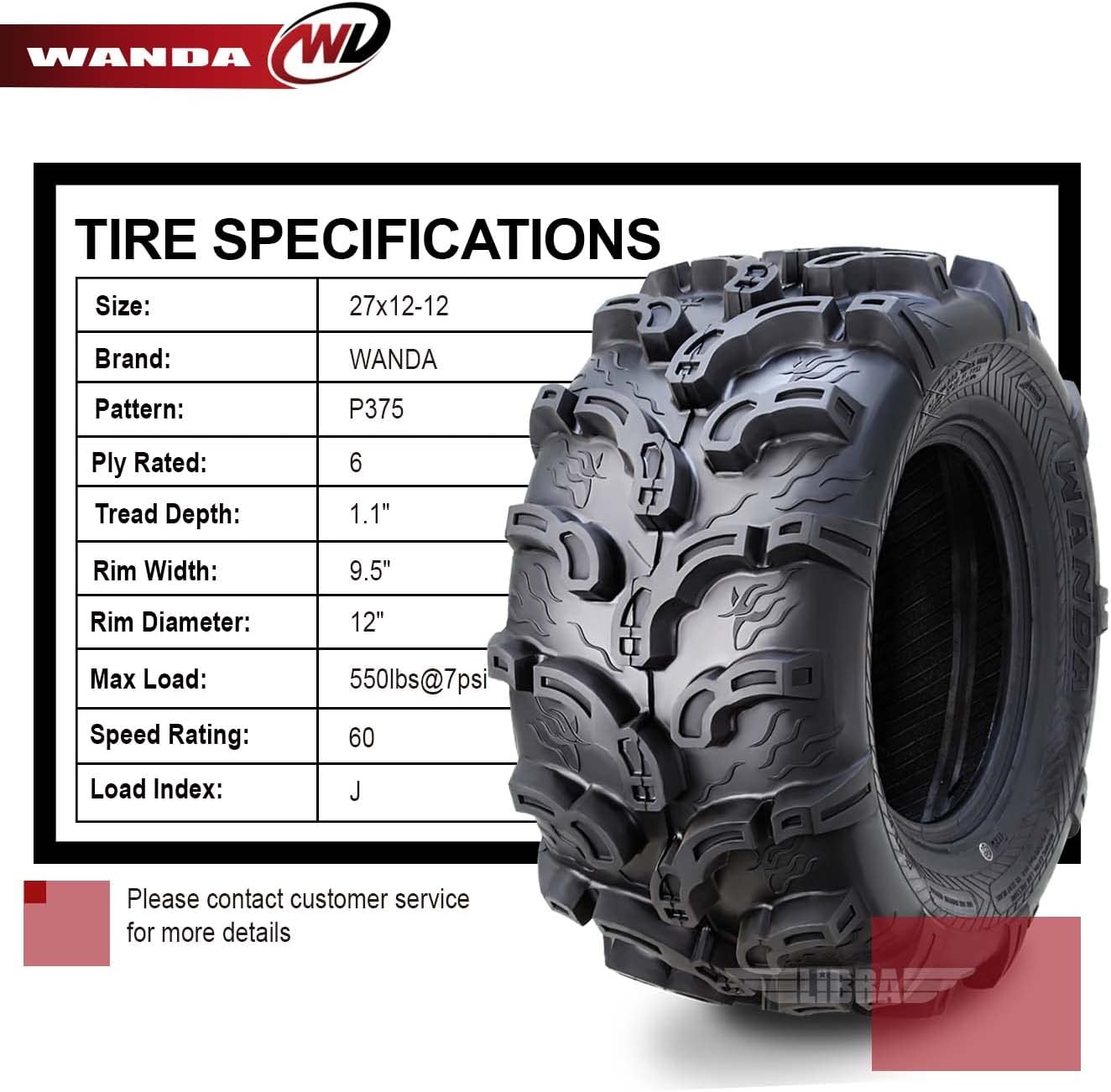 WANDA One ATV/UTV Tire 27x12-12 27x12x12 6PR 10220 Super Mud Snow