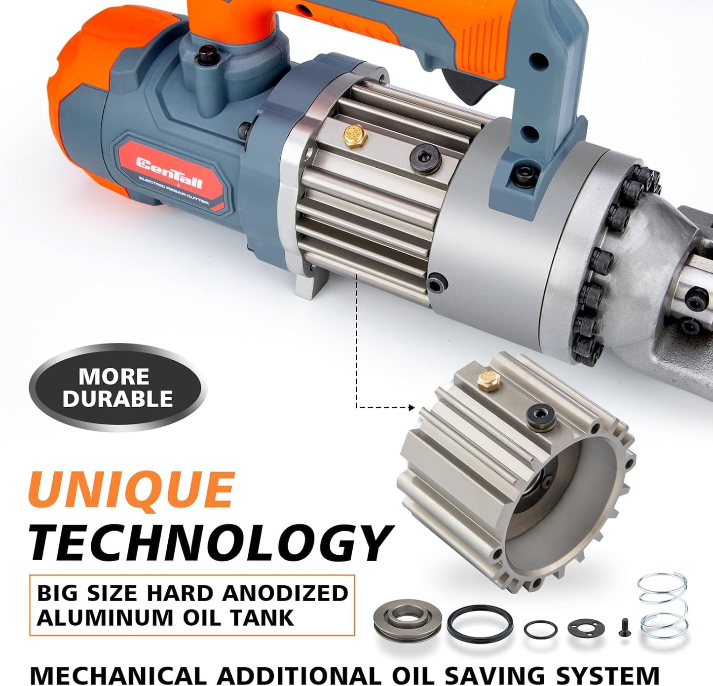 5/8 Inch Electric Hydraulic Rebar Cutter, Portable Rebar Cutter, Cutting up to 4-16mm #5 Rebar, Cutting Speed 1-1.5S 1000W RC16B (Grey + Orange)