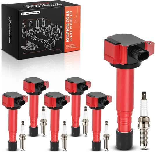 A-Premium Red Set of 12 Ignition Coil Pack and Iridium Spark Plugs Compatible with Honda Accord 2013-2017, Pilot 2016-2019, Odyssey 2018-2019, Ridgeline 2017-2019, Crosstour & Acura RDX, TLX, RLX
